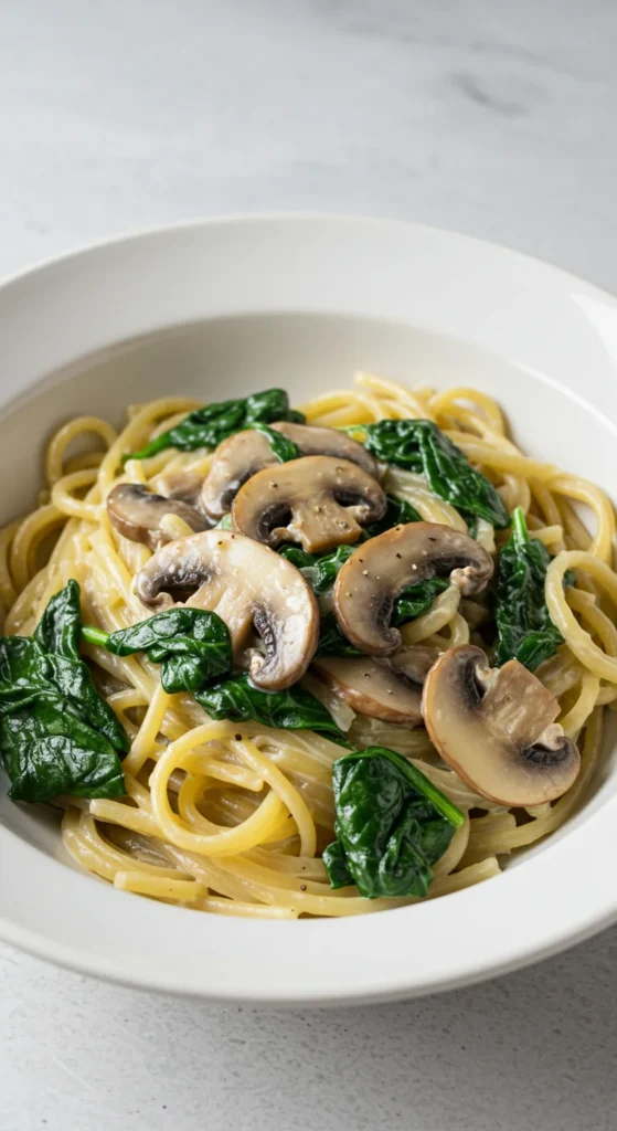 Creamy Gluten-Free Pasta with Spinach and Mushrooms