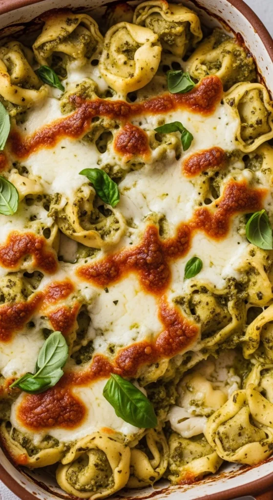 Cheesy Pesto Tortellini Bake