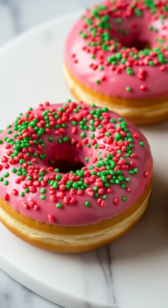 Strawberry Frosted Holiday Donuts