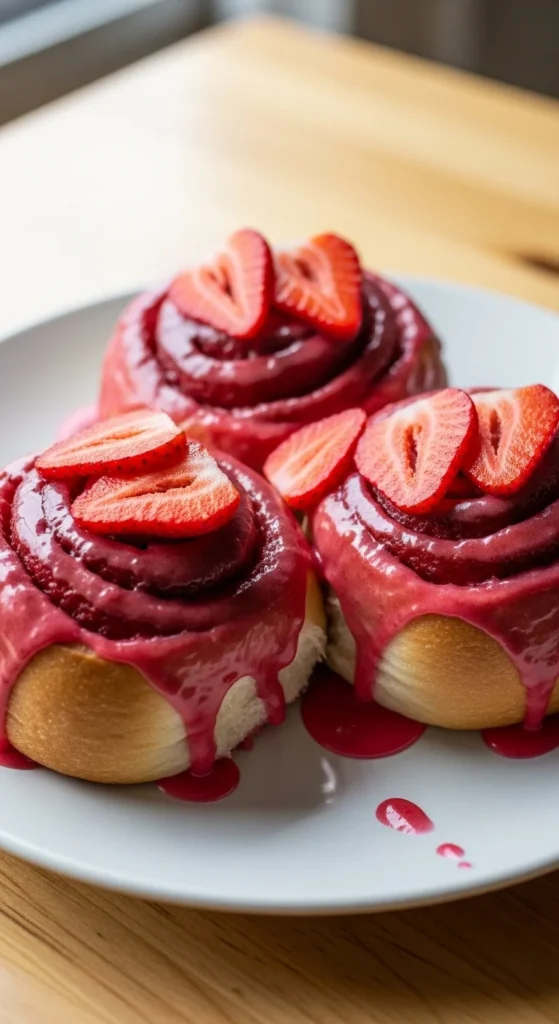 Strawberry Glazed Cinnamon Rolls