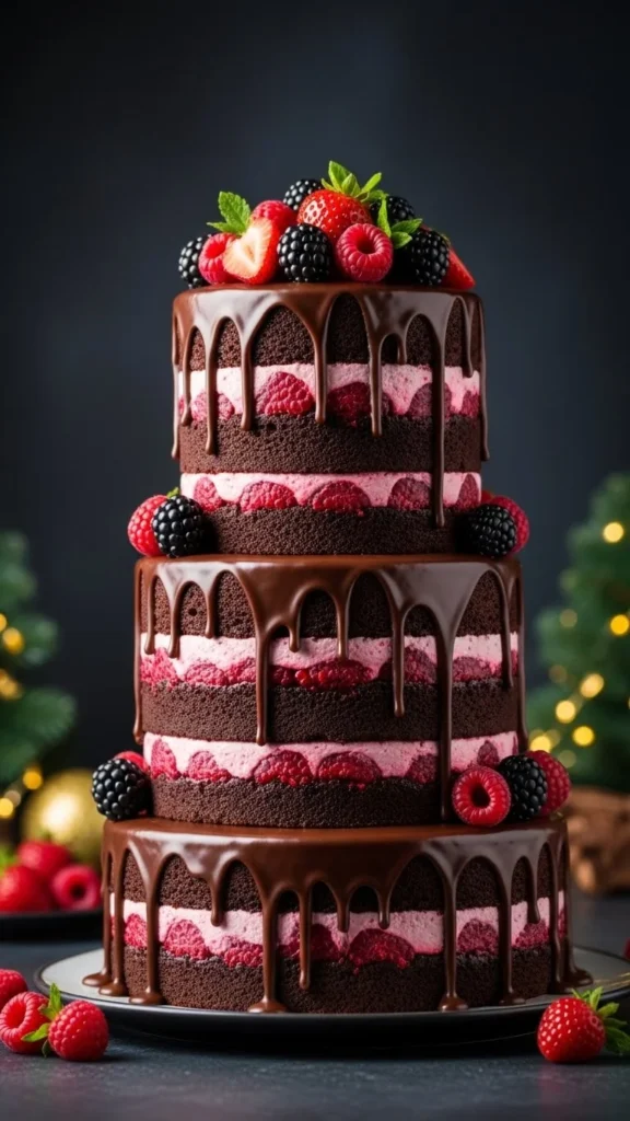 Holiday Chocolate Raspberry Layer Cake