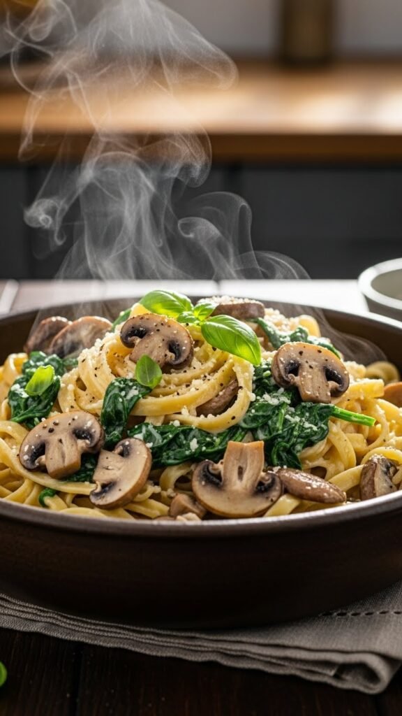 Creamy Spinach and Mushroom Pasta