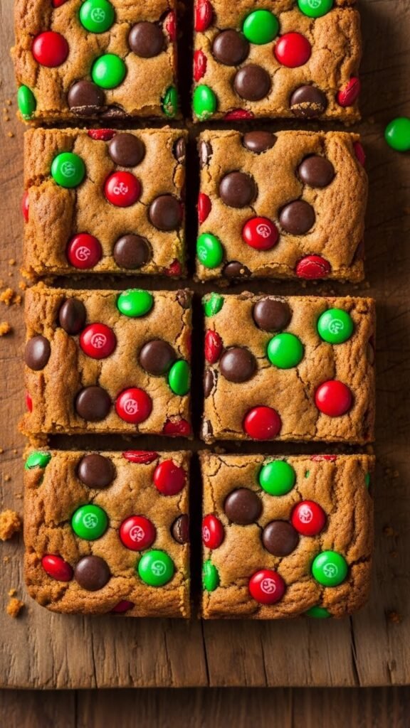 Holiday M&M Cookie Bars