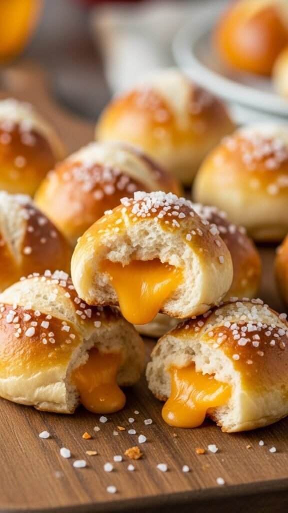 Cheddar-Stuffed Soft Pretzel Bites