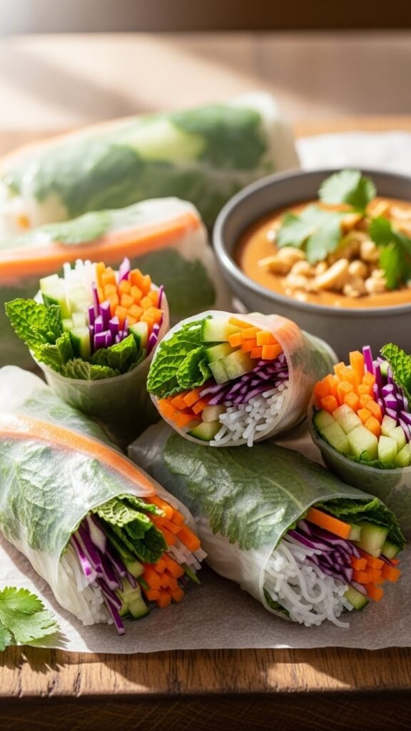 Veggie Spring Rolls with Peanut Dipping Sauce