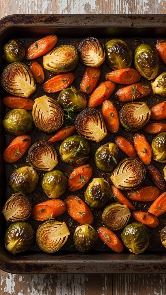 Maple Roasted Brussels Sprouts & Carrots
