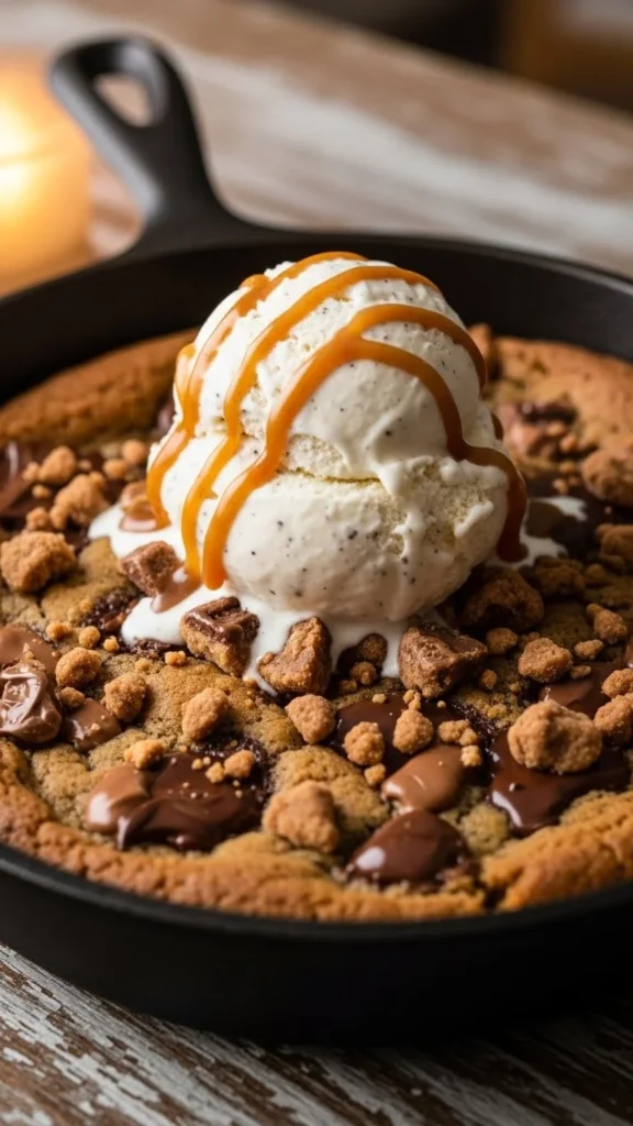 Toffee Chocolate Chip Skillet Cookie