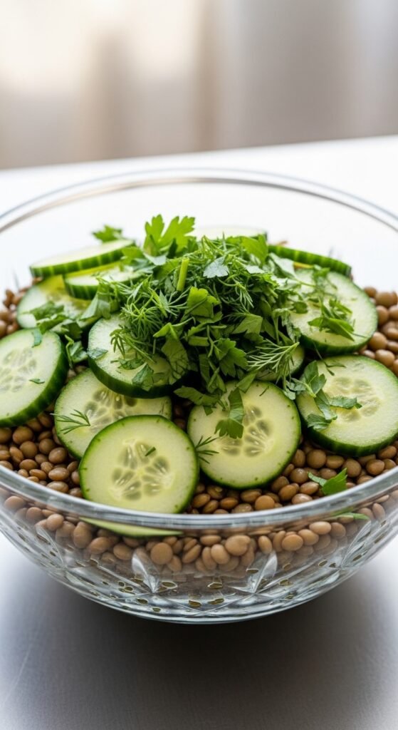 Cucumber Lentil Salad with Herbs